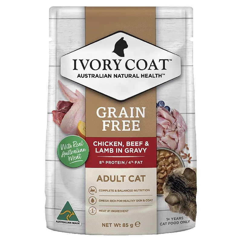 - Dog food recommendations for multi-dog householdsIvory Coat Grain Free Beef & Lamb in Gravy Wet Cat Food, 12x85g