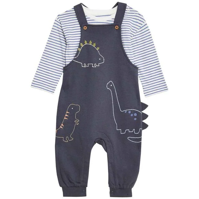 ---M&S Cotton Rich Dinosaur Dungaree 0 Months-3 Years Charcoal Mix