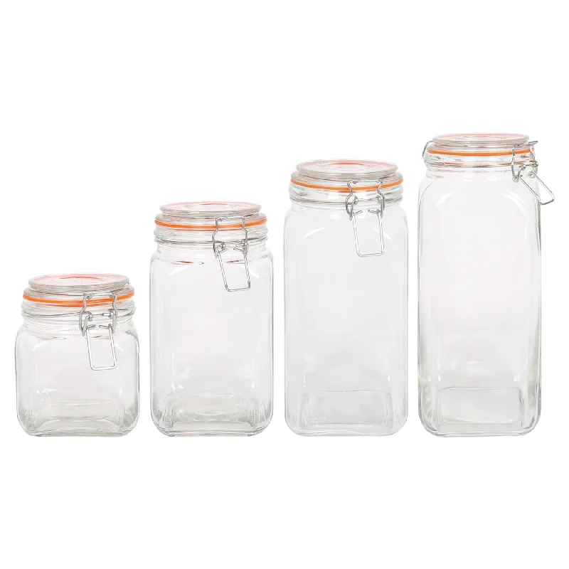 - Pet diabetes prescription food4pc Air tight Square Glass Jar with Clip-Top Lids Set - 760ml-2L - By Argon Tableware