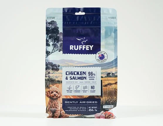 - Natural ingredient dog foodRuffey Chicken & Salmon Air Dried Dog Food 454g