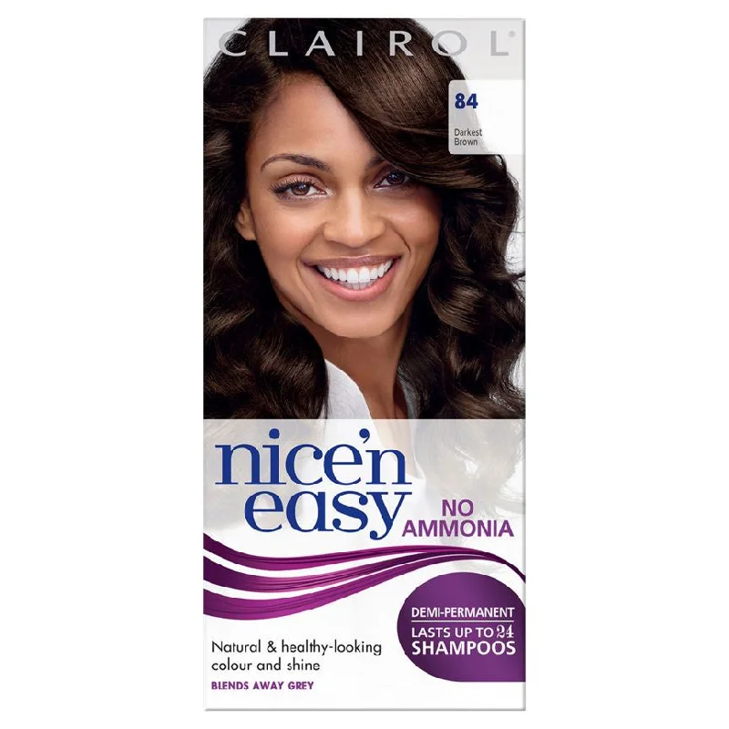 ---Clairol Nice’n Easy No Ammonia Hair Dye, 84 Darkest Brown