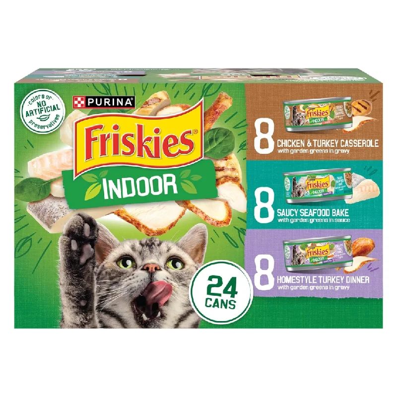    - Fish-based cat food  remove dead hair and dandruff, and promote pet skin health.### General pet accessories- Outdoor dog toy selection   - Fish-based cat food  Friskies Indoor Variety Pack Canned Cat Food